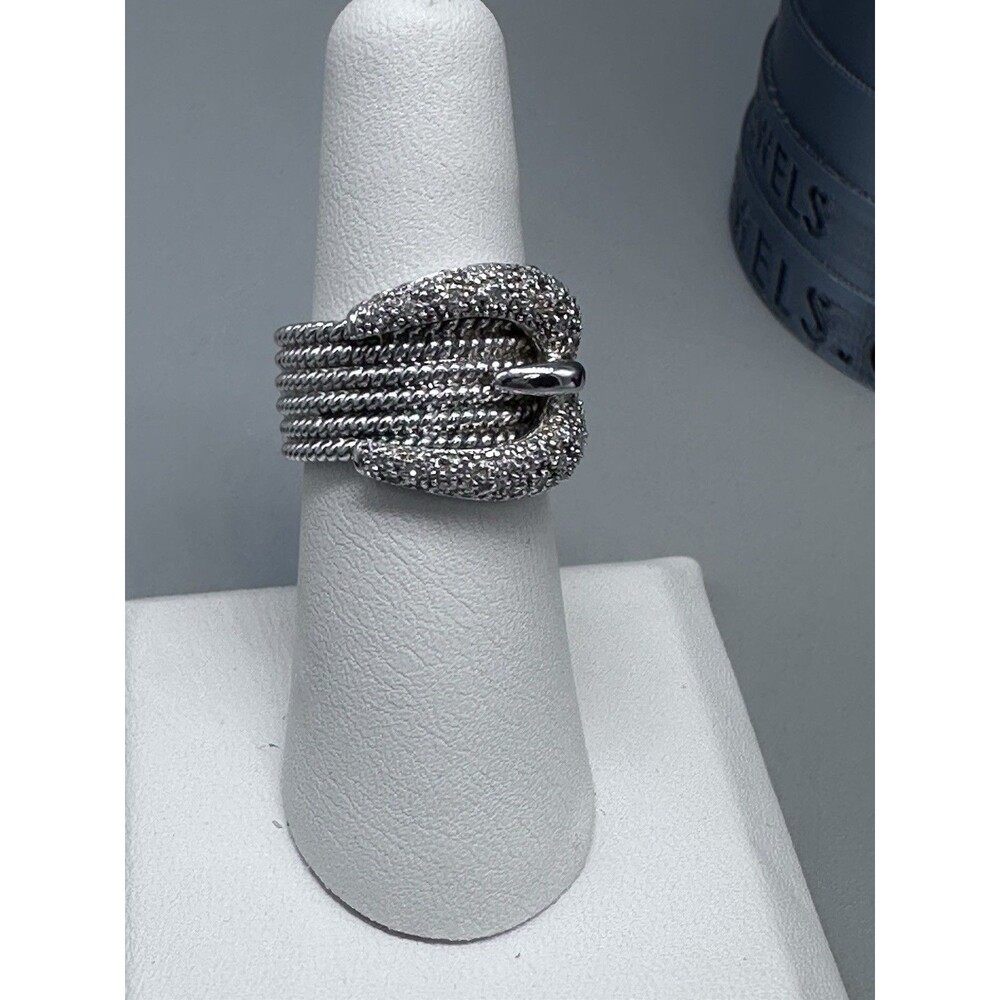 Affinity Diamond 925 Sterling Silver Belt Buckle Ring Sz 7.5